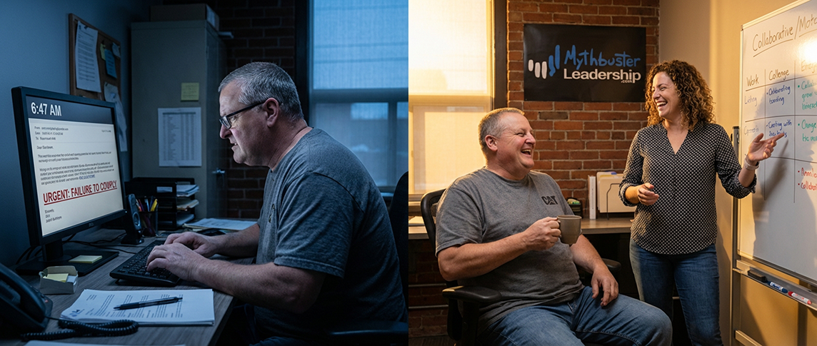 Employé travaillant tard et employé rigolant avec sa collègue