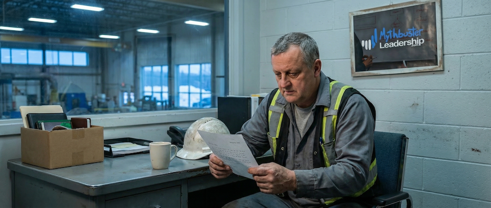 Employé désengagé dans un environnement de bureau industriel québécois — cynisme au travail comme symptôme de démission